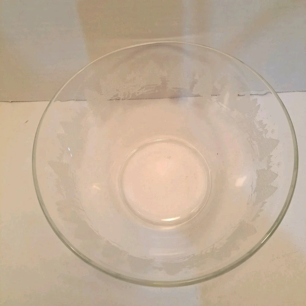 Vintage AVON Presidents Club Glass Holiday Bowl With Box- Sleigh and Tree Design